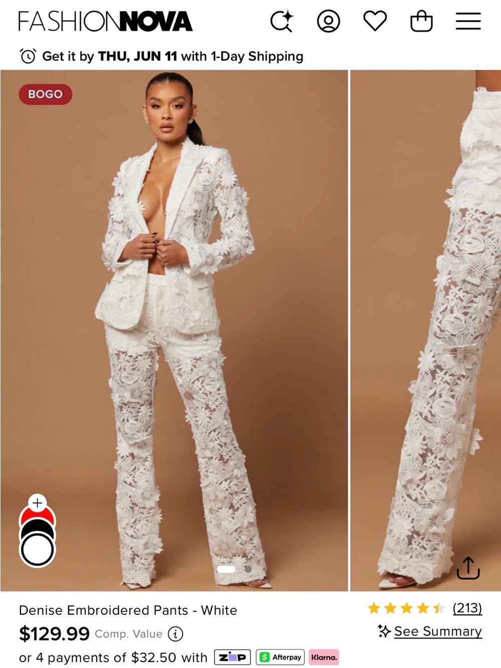 Fashion Nova White 3D Floral Lace Wide-Leg Pants - Picture 5 of 6